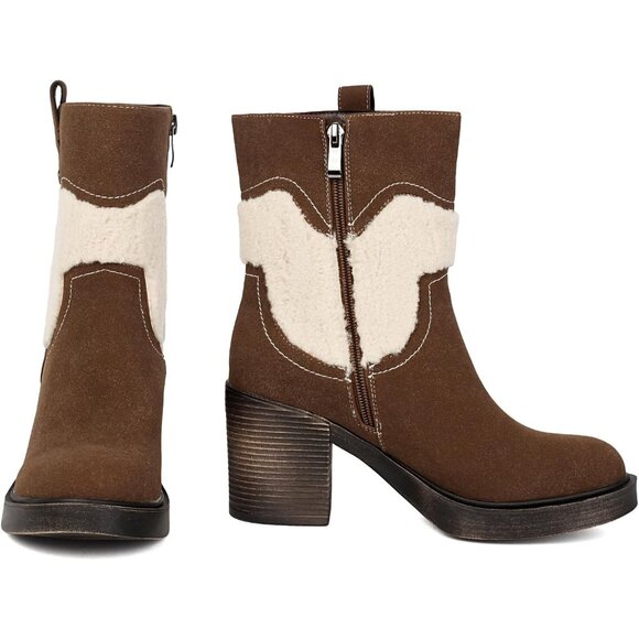 ⚡Women's Coffee Platform Boots Suede Winter Ankle Booties Round Toe Short Zip - Picture 6 of 6